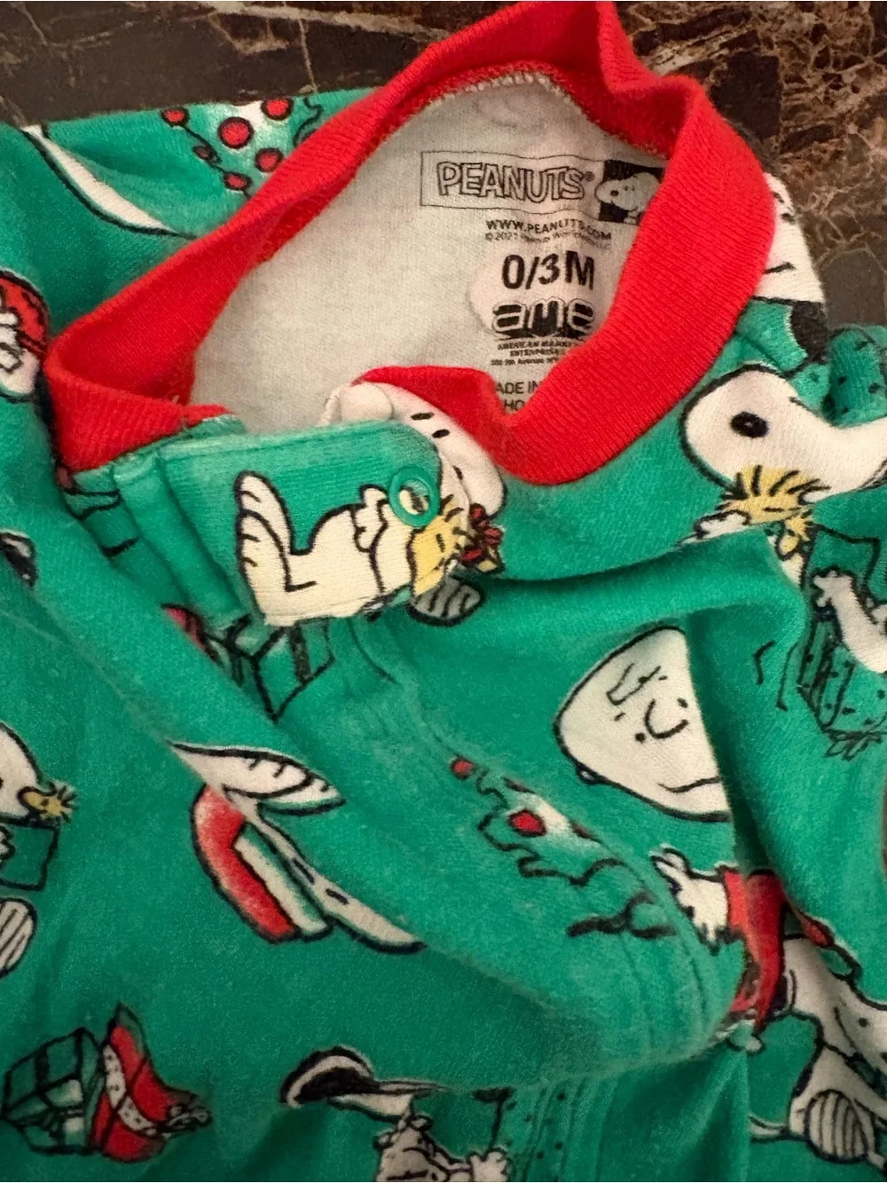 Peanuts Holiday Green Baby One-Piece Footed Pajama